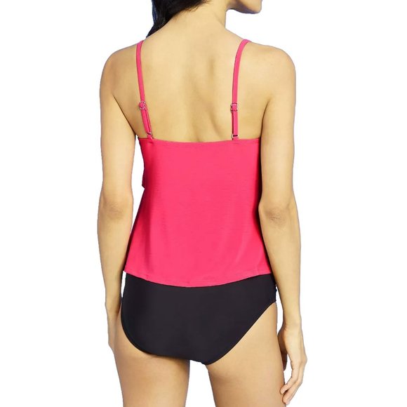 Bright Pink Tiered Tankini Top -Plus 16W, 20W, 26W - Picture 2 of 5